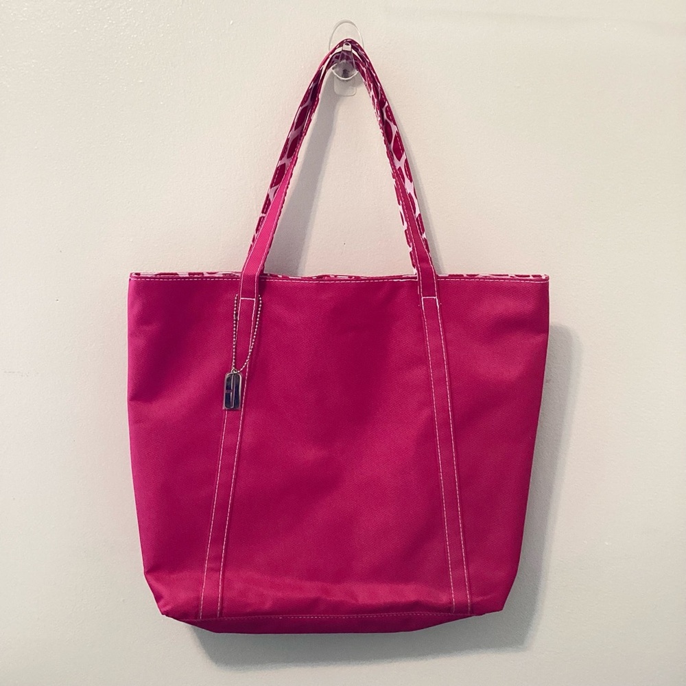 NEW  Stylish Canvas Pink Tote Bag from CLINIQUE with Makeup Vinyl bag  12 x 14